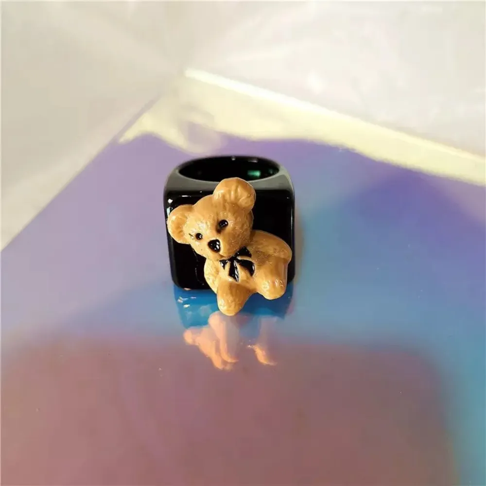 Korean Transparent Resin Black Bear Ring - Image 2