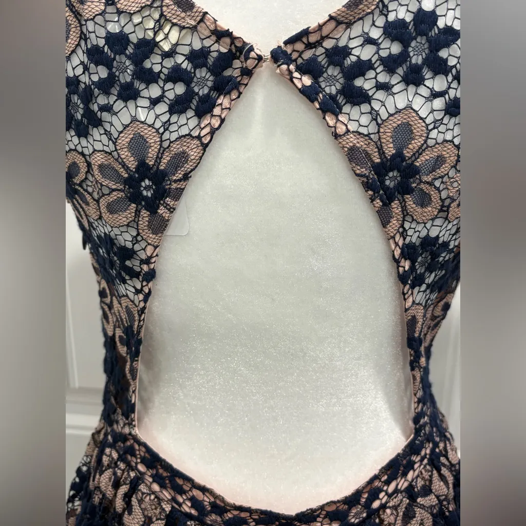 Altar'd State Lace Navy and Pink Floral Midi Dress Size M - Image 6