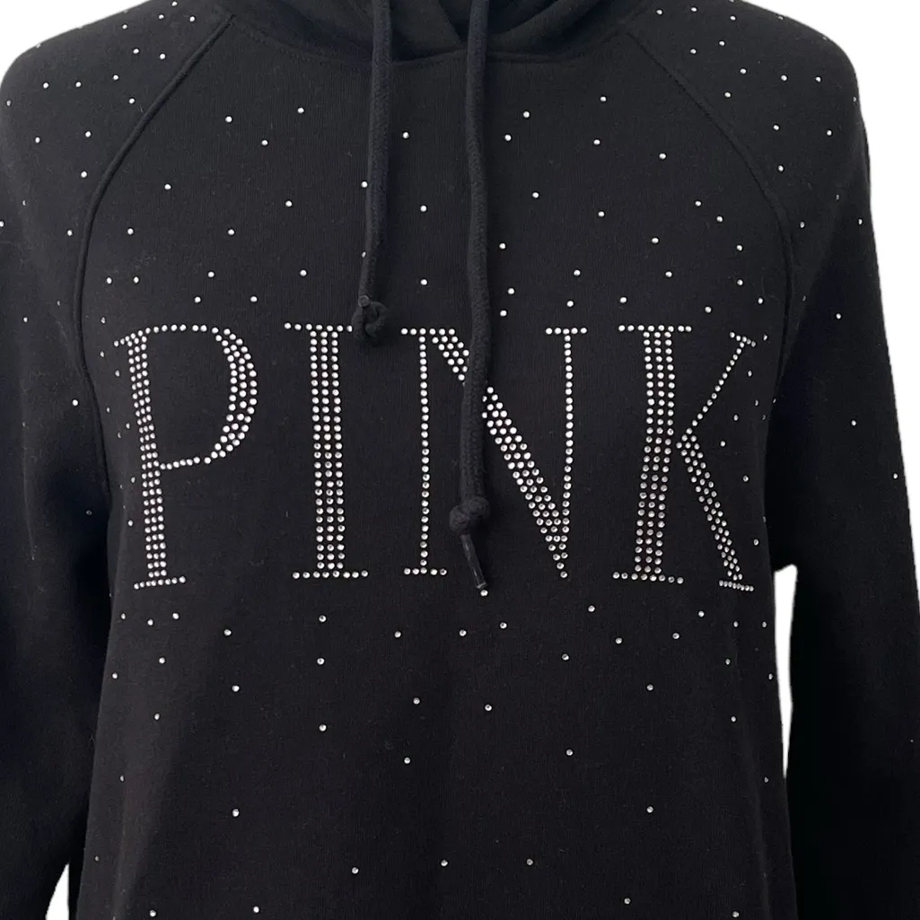 PINK Victoria’s Secret Everyday Black Rhinestone Fleece Cropped Hoodie XS - Image 5