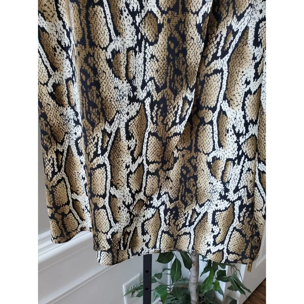 Como Vintage Brown Snakeskin Print Polyester A-Line Drawstring Long Skirt Size S - Image 4