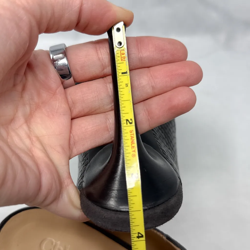 NEW Chloe Eva Leather Suede Scalloped Pounted Toe Backless Mule Heels Gray 36.5 - Image 14