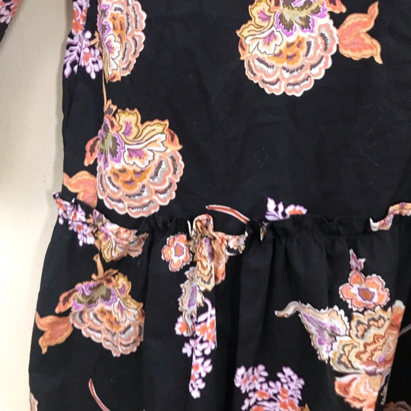 Who What Wear Black Floral Long Modest Cotton Rustic Ruffle Prairie Boho Dress L - Image 8