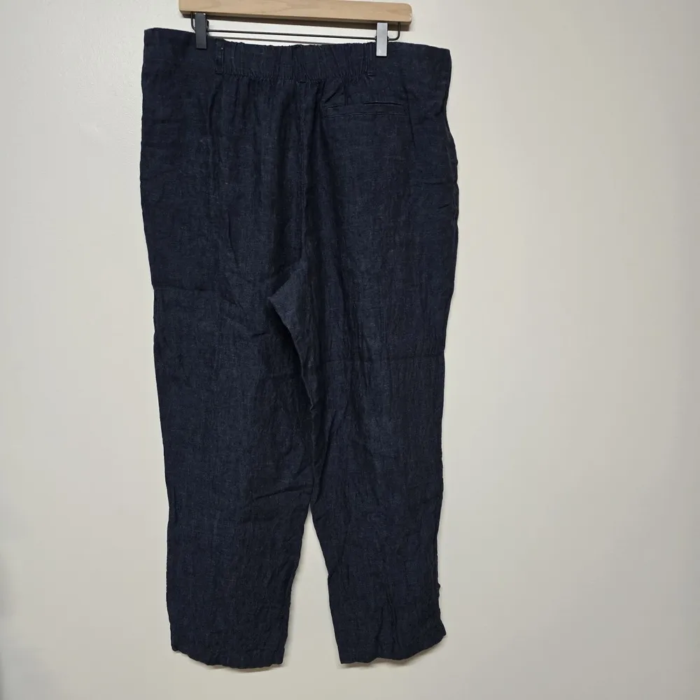 Garnet Hill Pants Linen Trousers Size 18 Straight Leg Indigo Blue Flax Lagenlook - Image 4