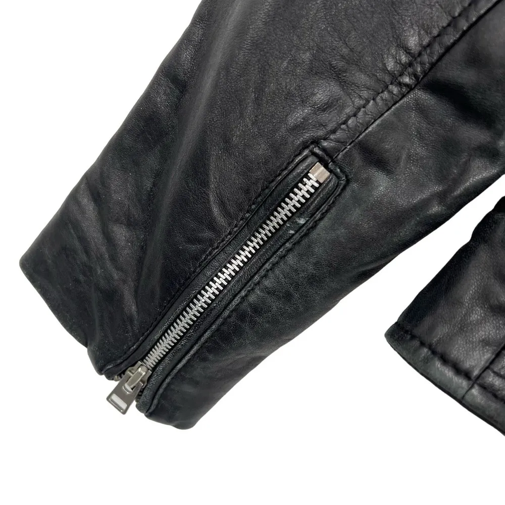 MANGO Black Leather Biker Jacket Size XS - Image 3