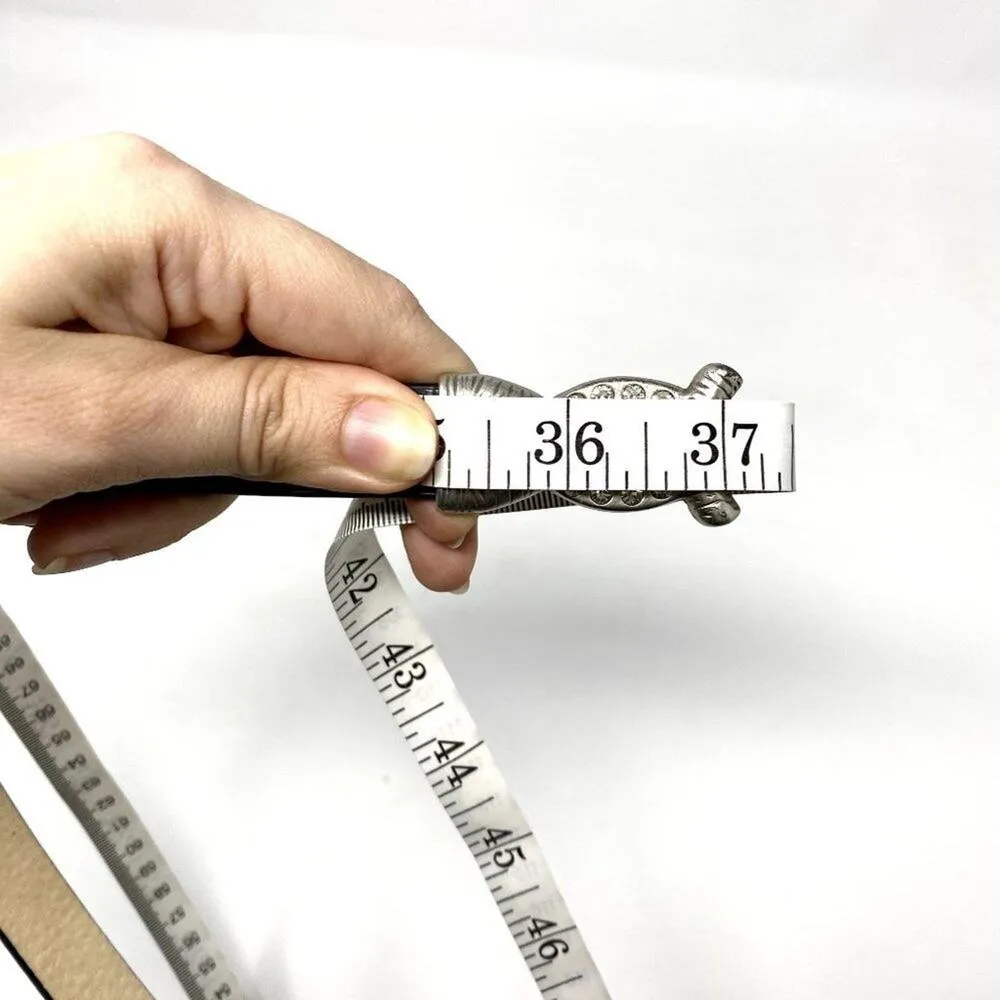 Chico's Black Silver Hammered front Hook Leather Back Adjustable Waist Belt S - Image 6