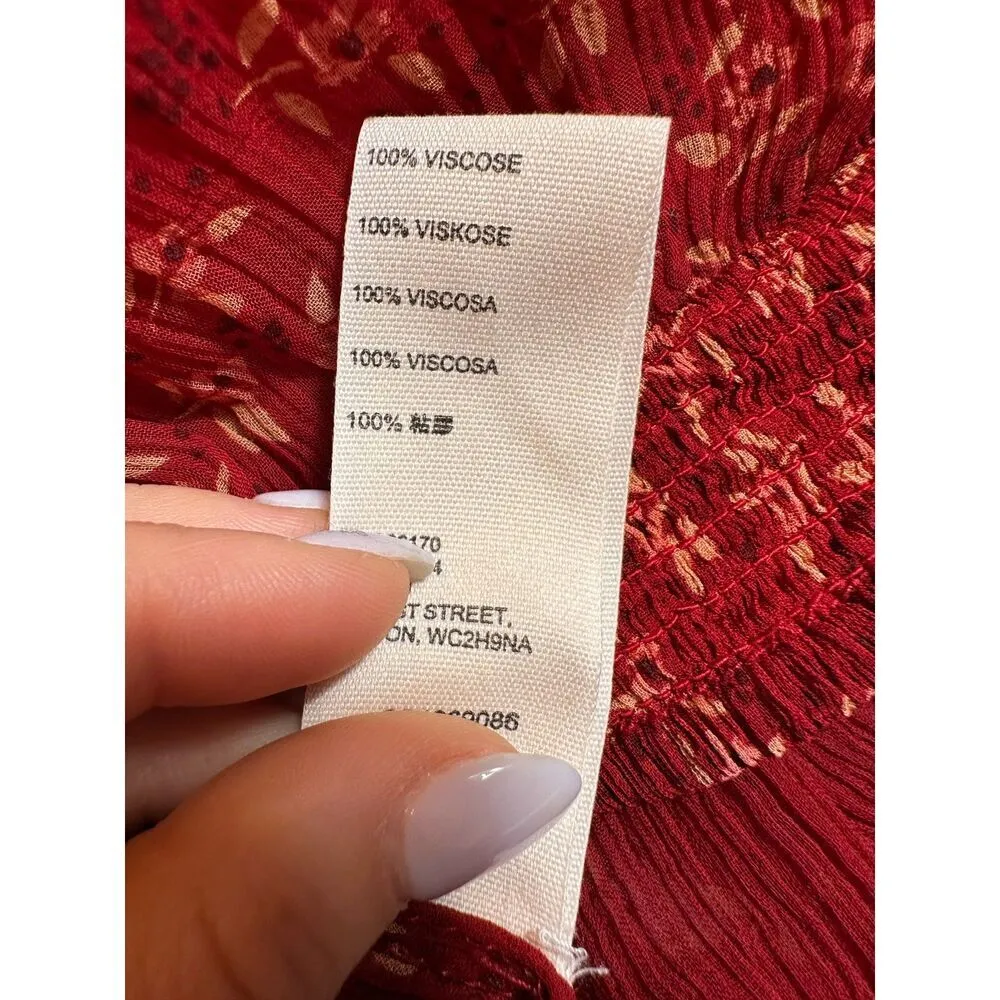 Free People Roma Blouse Red Sheer  Puffy Sleeve Boho Bohemian Top Size XS - Image 12