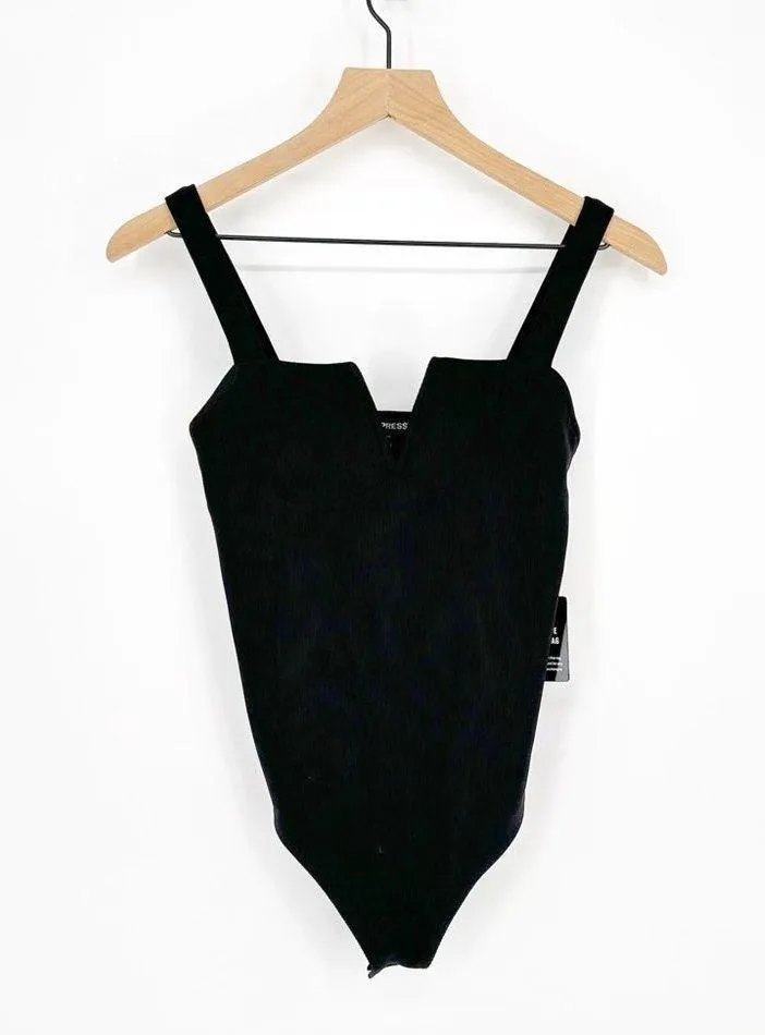 NEW Express V Wire One Piece Bodysuit Ribbed Thong Bottom Black Women's XS - Image 2