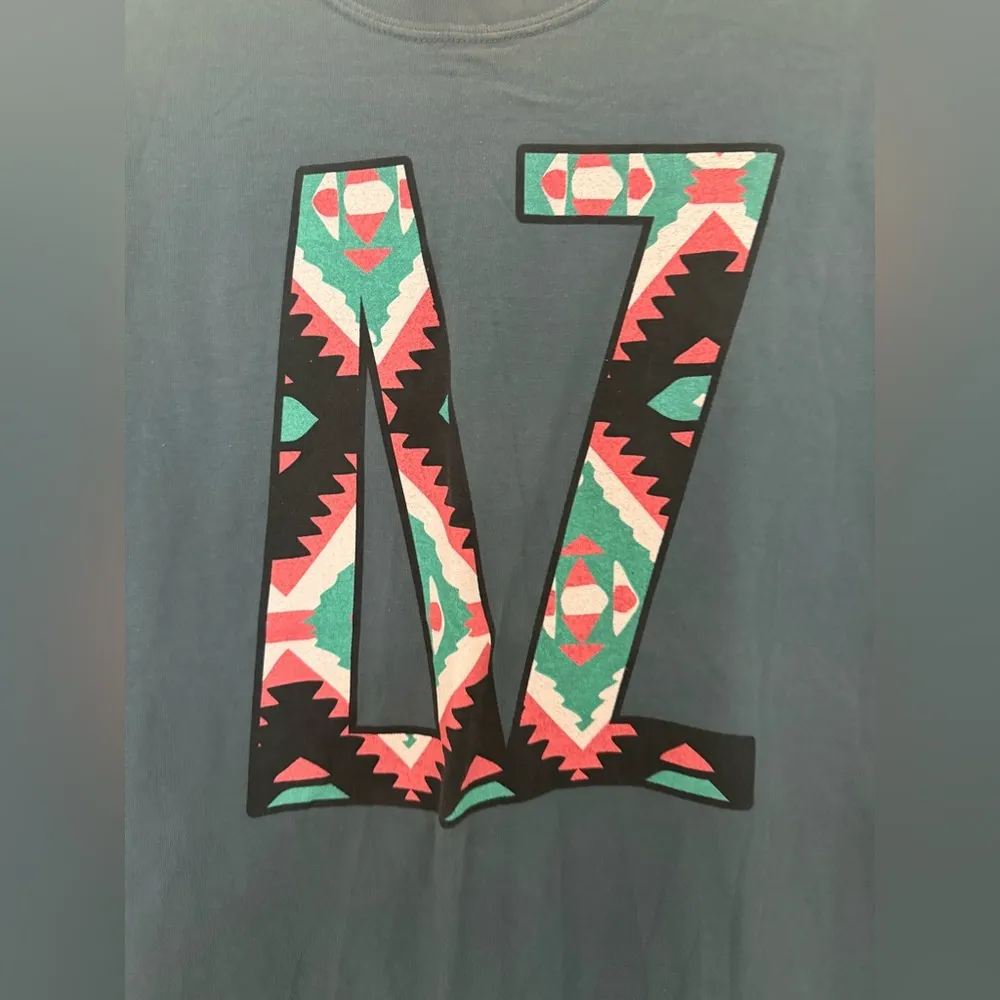 Delta Zeta Teal Green Blue Aztec Print Block Letter Long Sleeve T-Shirt Medium - Image 3