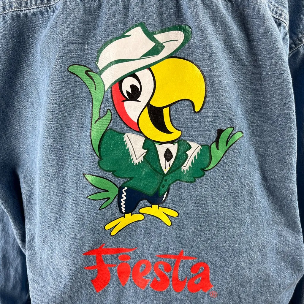 Port Authority Fiesta Graphic Denim Button Up Shirt Size L Long Sleeve Cowboy - Image 5