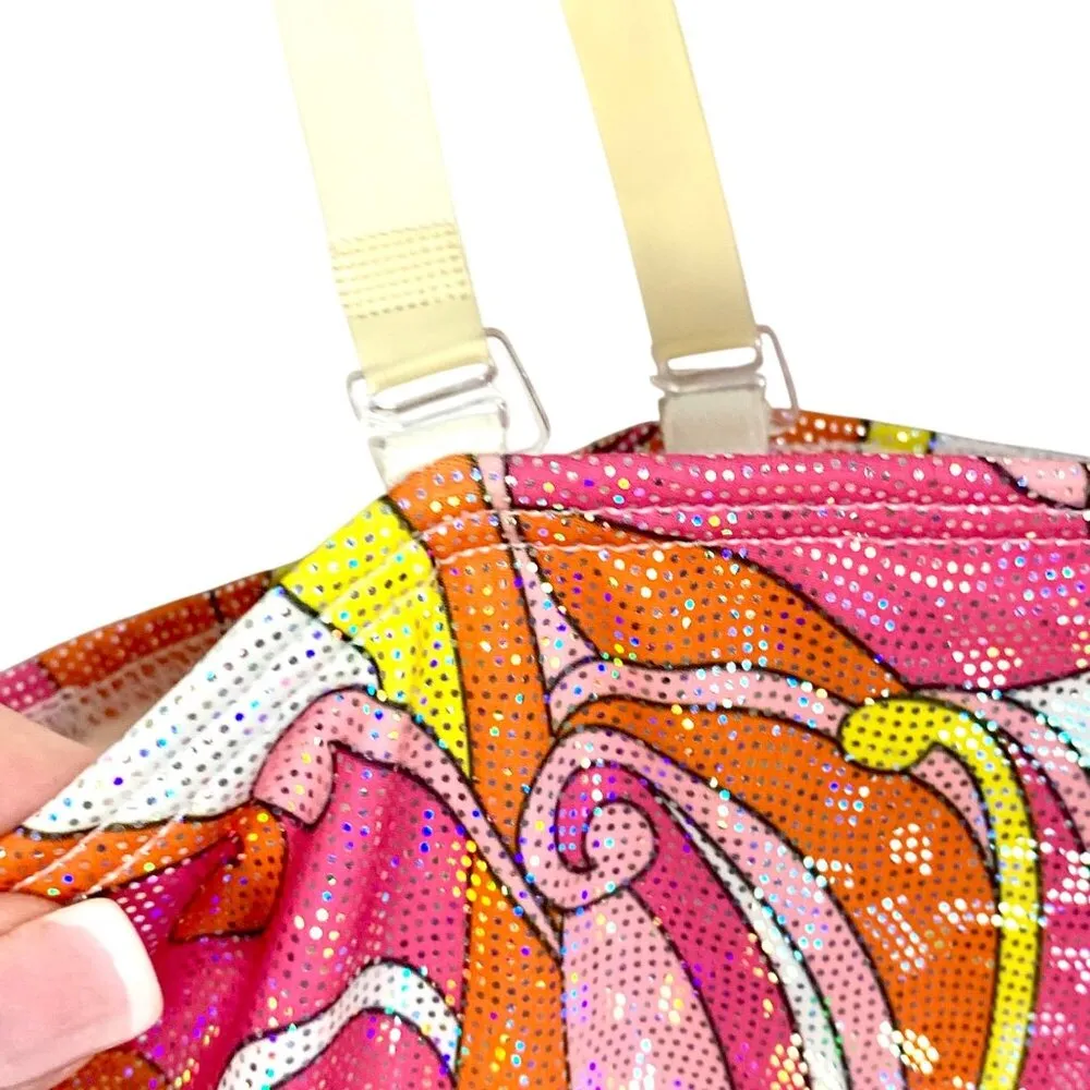 Body Wrappers One Shoulder Mod Sparkly Stretch Dress Top Dance Costume M Pink - Image 4