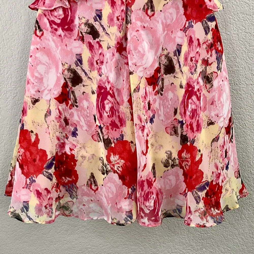 Floret Studios Pink Multi Floral Chiffon Ruffle Halter A-Line Mini Dress XS NWOT - Image 11