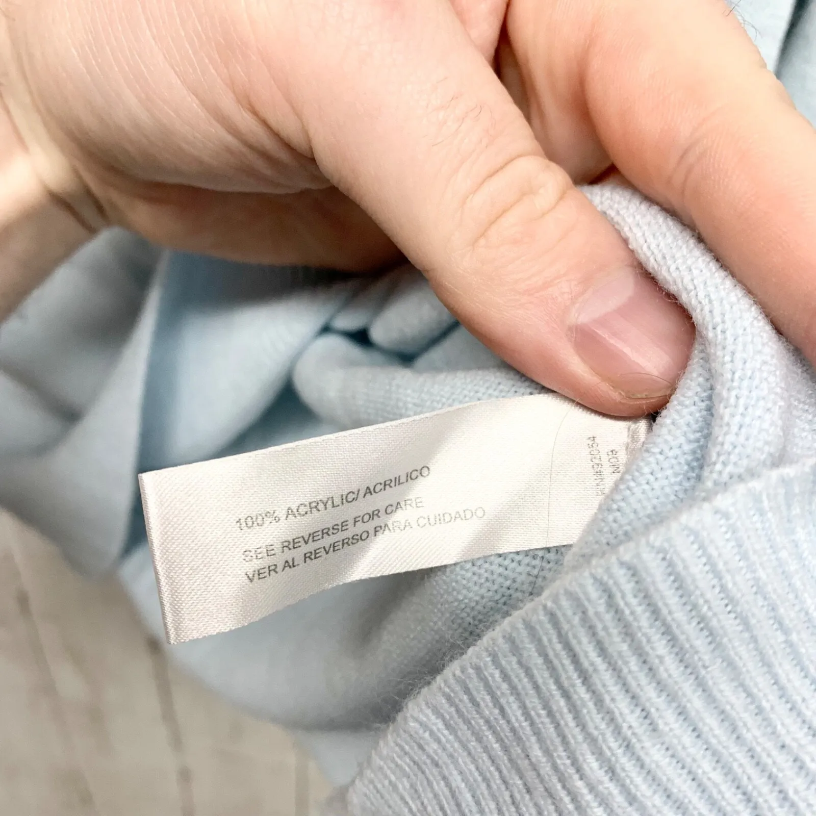 Debbie Morgan Sweater Women Size Large Mock Ribbed Neck Zip Back Light Blue - Image 4