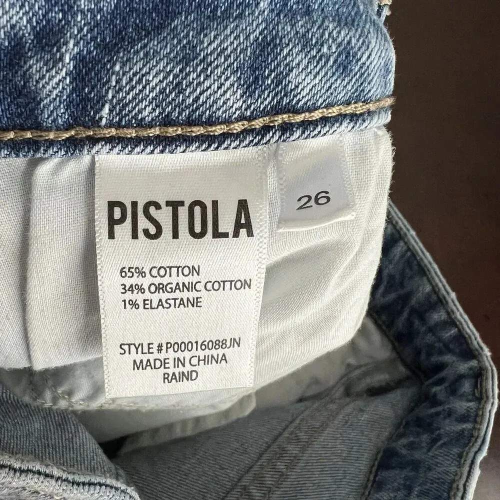 Pistola High Rise Straight Leg Cropped Blue Jeans Distressed Women's Size 26 - Image 8