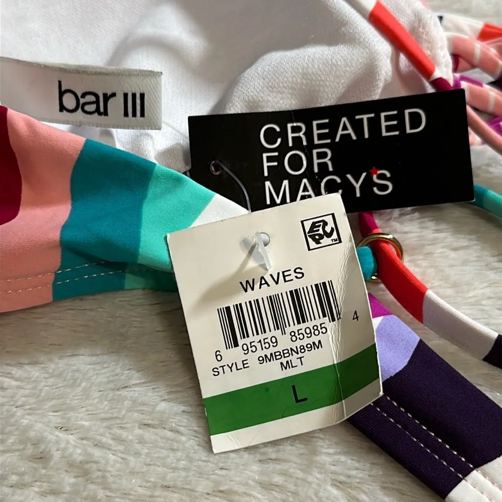 Multi Waves Printed Strappy Bralette Bikini Swim Top Pink Purple size L - Image 5