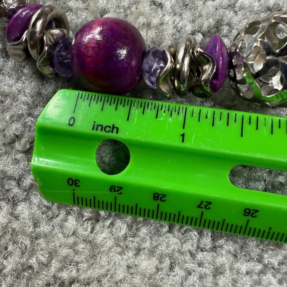 Purple Beaded Necklace With Silver - Image 9