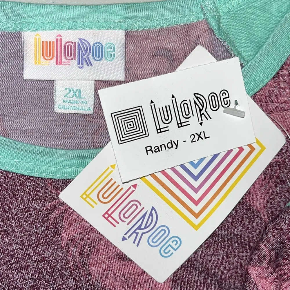 LuLaRoe NWT Size 2XL Mint - Purple Feather Print Randy Knit Top Shirt - Image 4