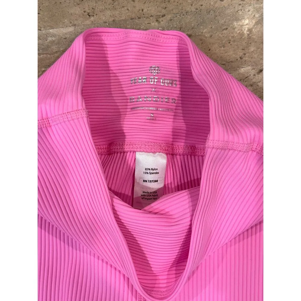 Year of Ours X Bandier Ribbed High High Leggings in True Pink size Small - Image 6