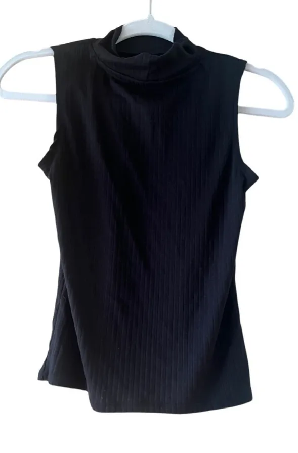 One Step Up Black Sleeveless Mock Turtleneck Ribbed Knit Top - Image 1
