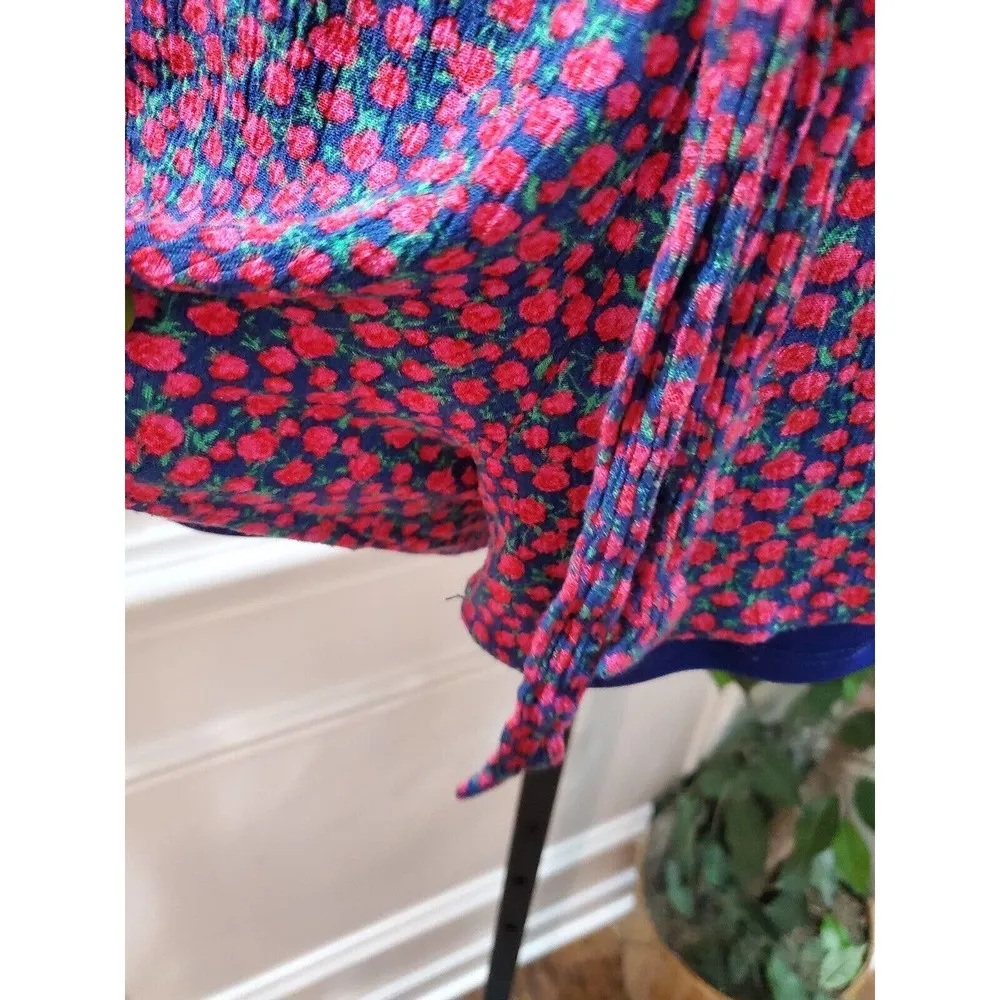 MM MM MM Women's Blue & Red Floral Rayon Off The Shoulder Casual Romper Size XL - Image 5