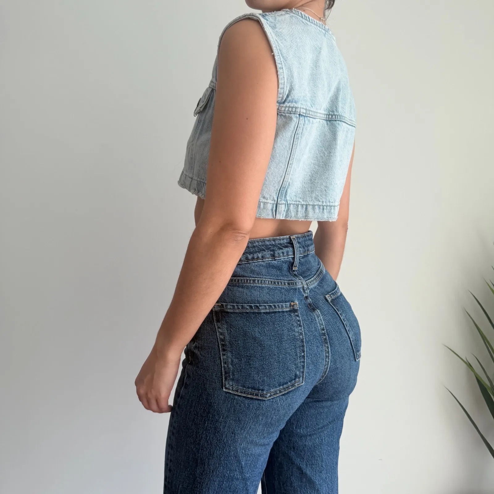 Rita Ora x Primark Denim Vest Womens 2 Cropped Sleeveless Top Festival boho Y2K - Image 4