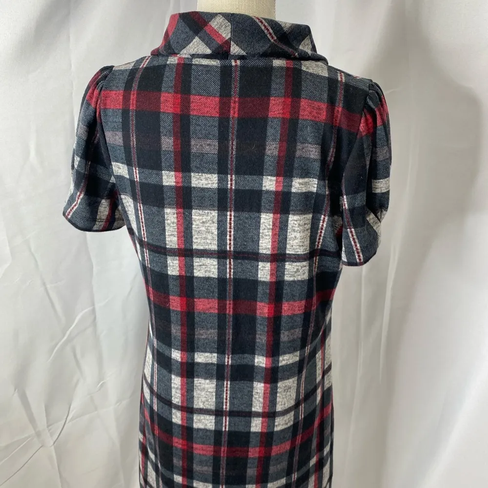 JH Collection cowl neck short sleeve plaid dress PL Gray Size undefined - Image 11