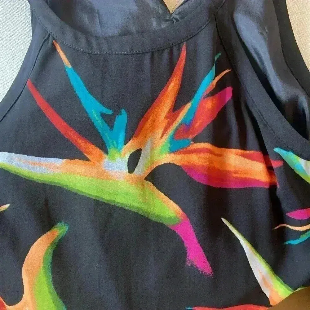 Worthington Tropical‎ Dress Size 6 Black Colorful Halter Cocktail Floral Resort - Image 4