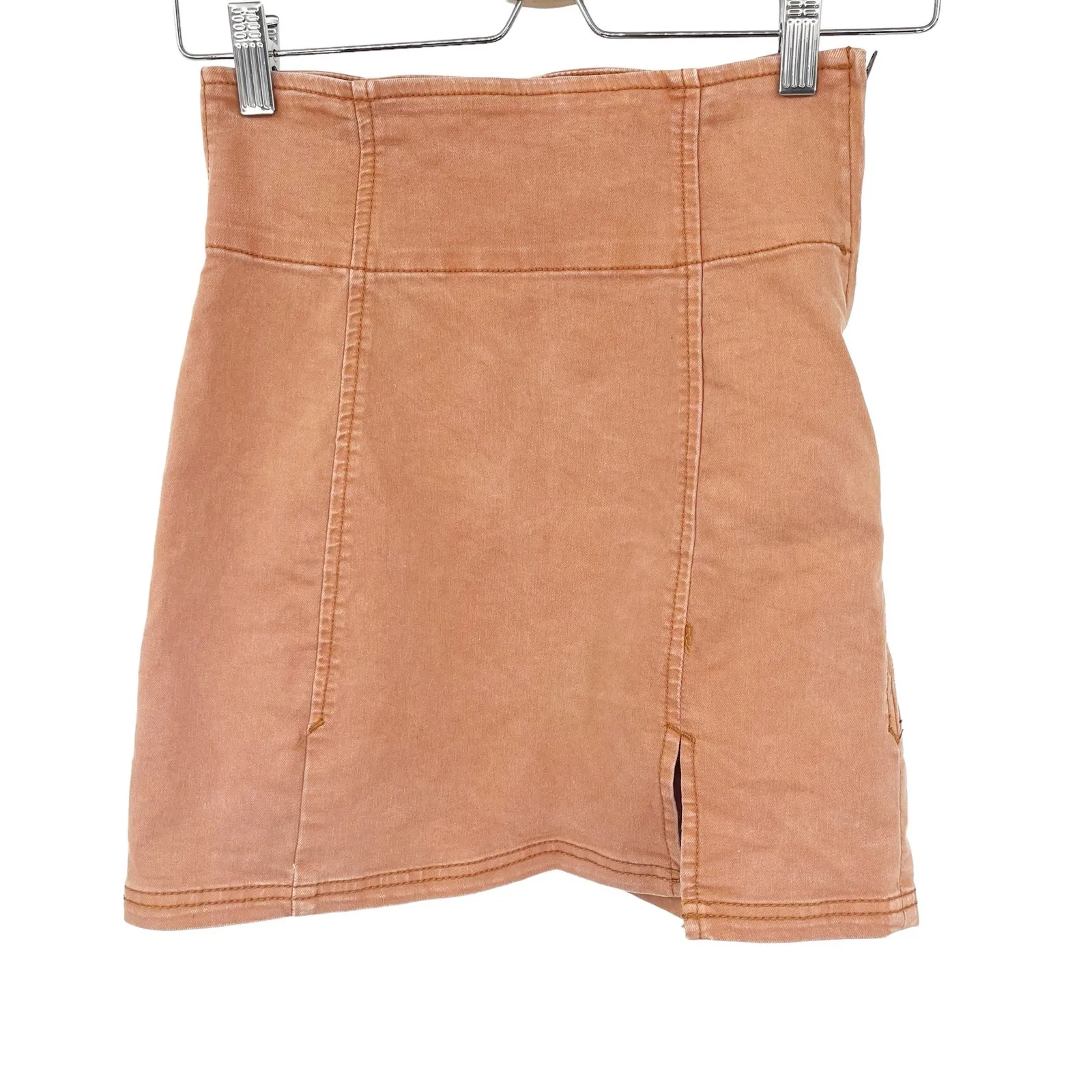 Free People Womens Femme Fatale Pull On Stretch Mini Skirt Size 2 Dusty Coral‎ - Image 3