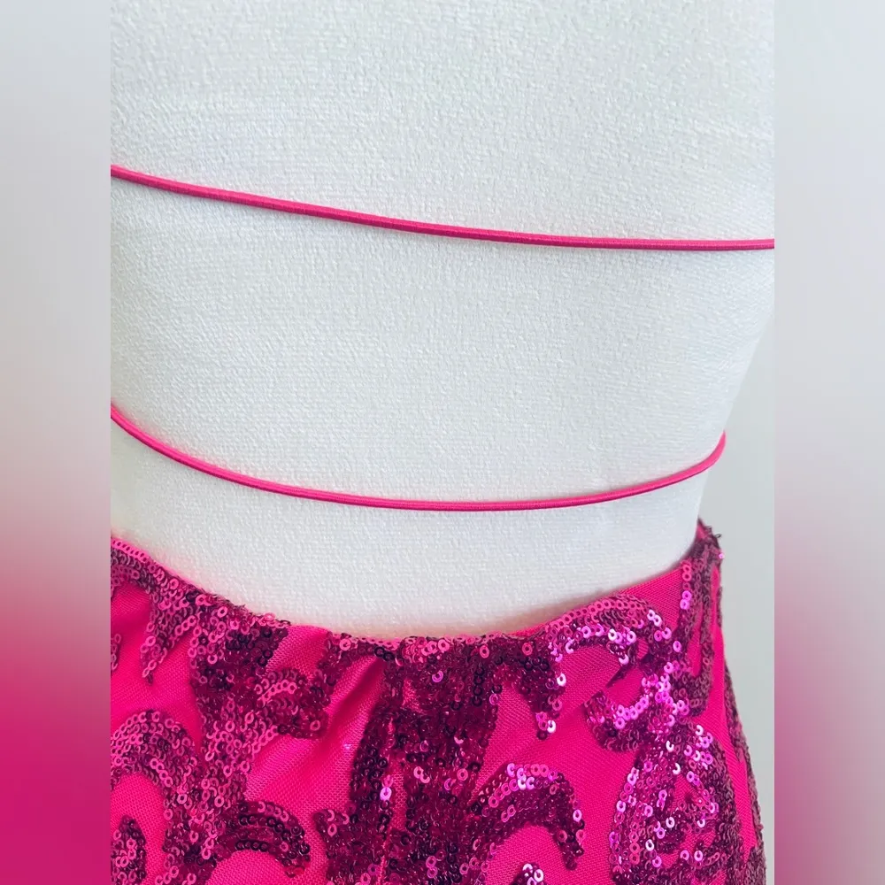 B Darlin Pink sequined Bodycon Dress with Spaghetti Straps for Prom - Image 4