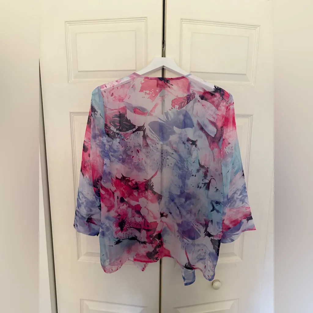 NWT Chico's Tonal Blooms Sheer Jacket Aqua Pearl Cardigan Shawl Size Large - Image 8