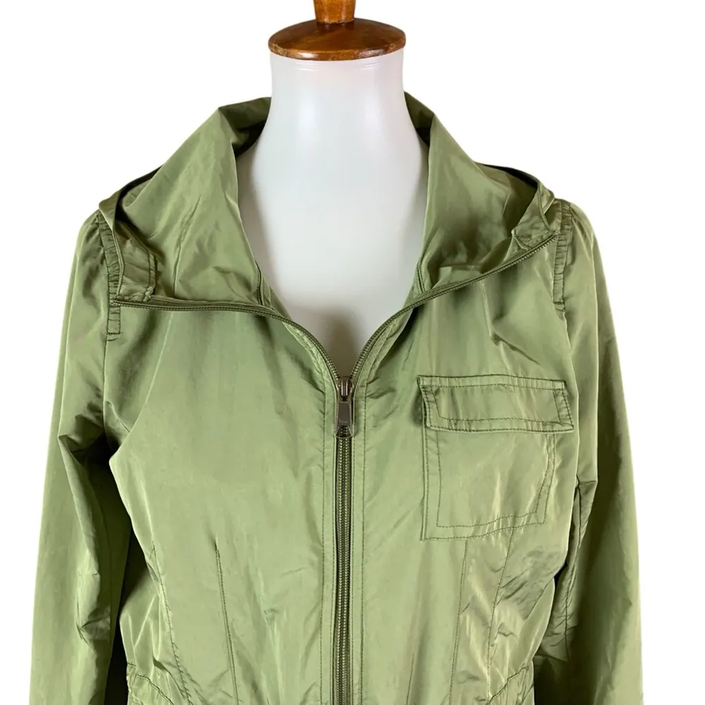 J Jill Green Utility Jacket Hooded Zip Up Drawstring Waist Lightweight Casual XS - Image 2