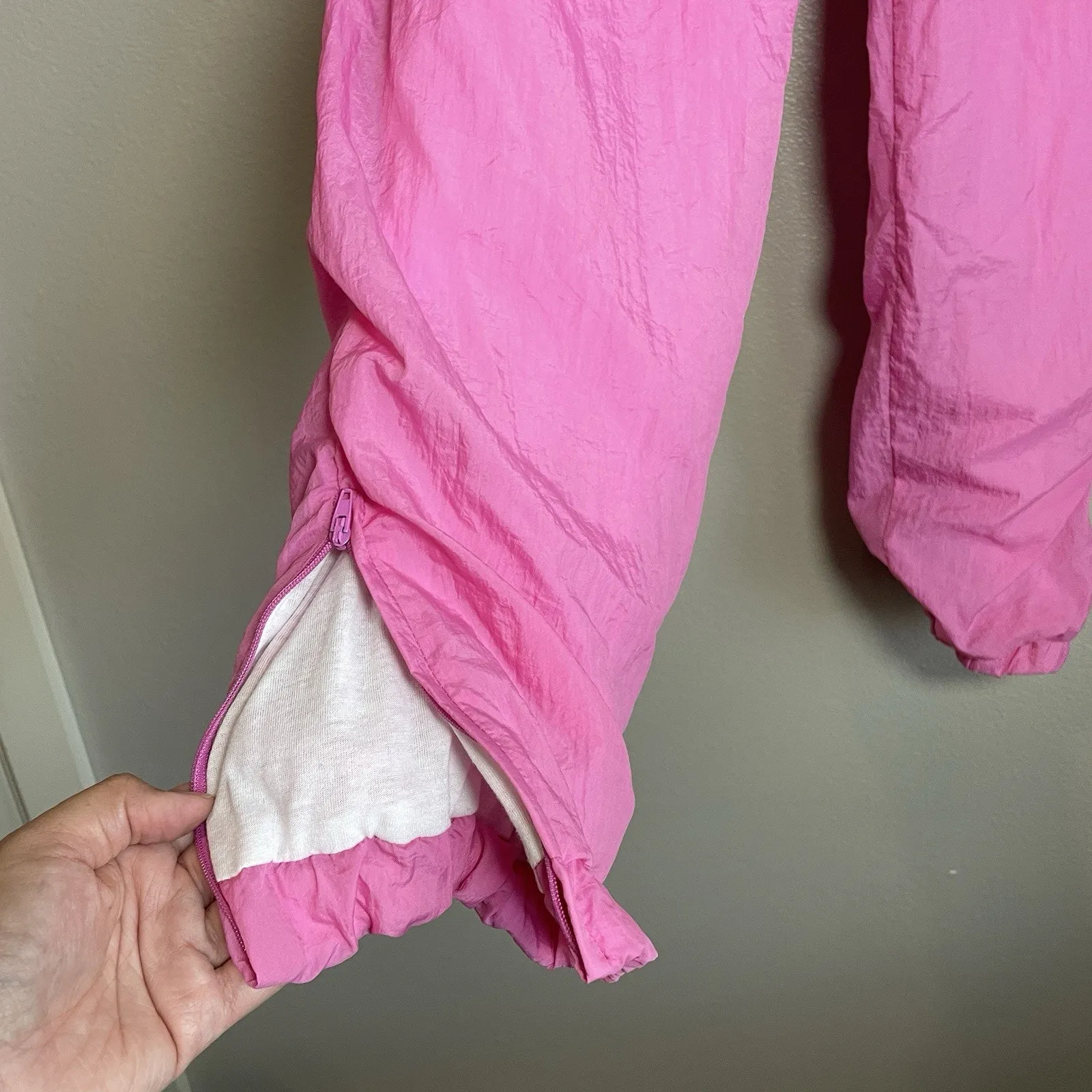 KIKOMO VTG Nylon Pants Women Medium Pink Drawstring Baggy High Rise 90s - Image 4