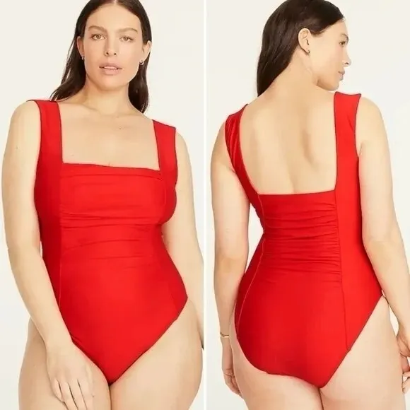 J. Crew ruched square neck Red One-Piece Swimsuit - Image 2