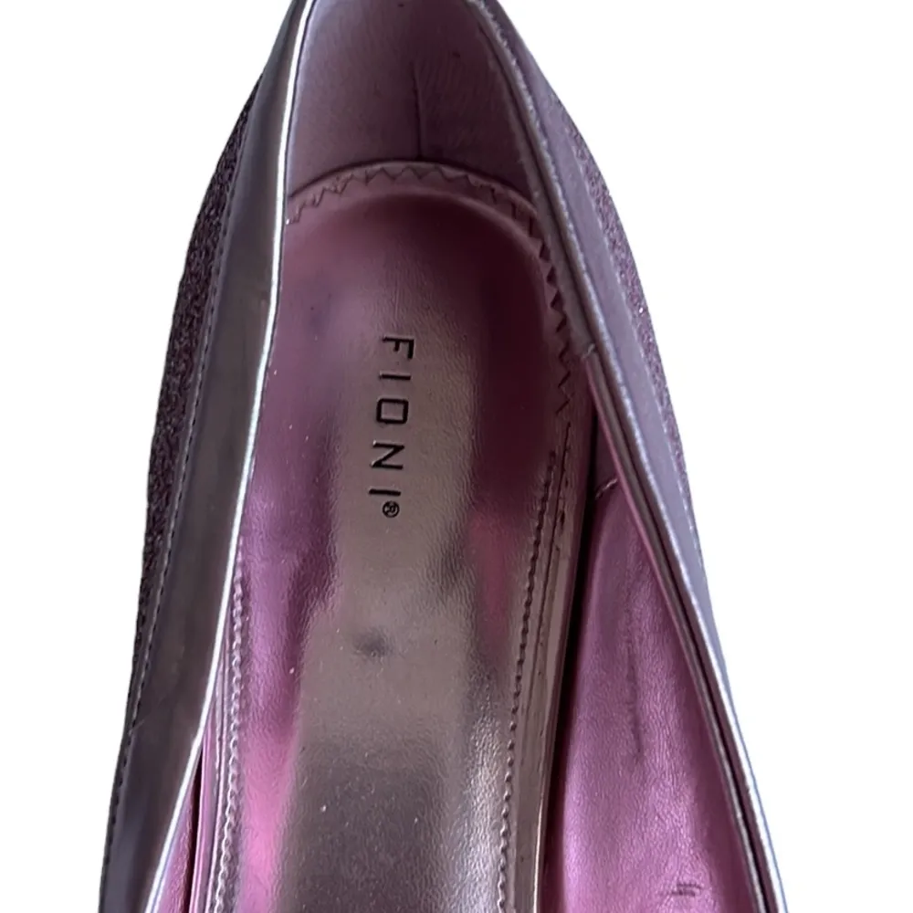 Fioni Pink Glitter Bow Peep Toe Flats Size 10 - Image 2