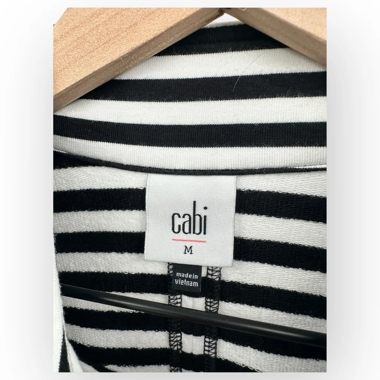 CAbi  Black White Stripe Long Sleeve Front Pockets Open Front Cardigan Medium - Image 8