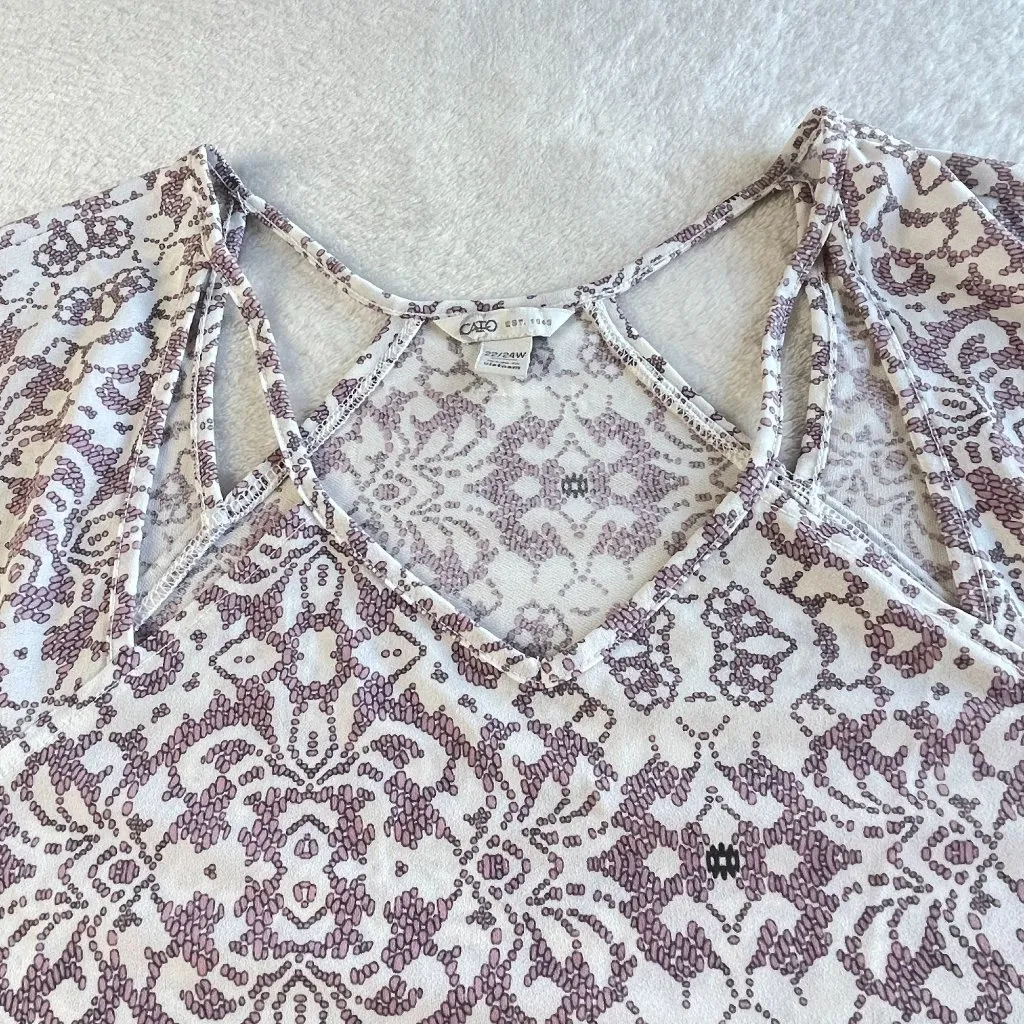 Cato Floral Cutout Blouse Top Womens 22/24W‎ Pink White Long Sleeve High Low Hem - Image 7