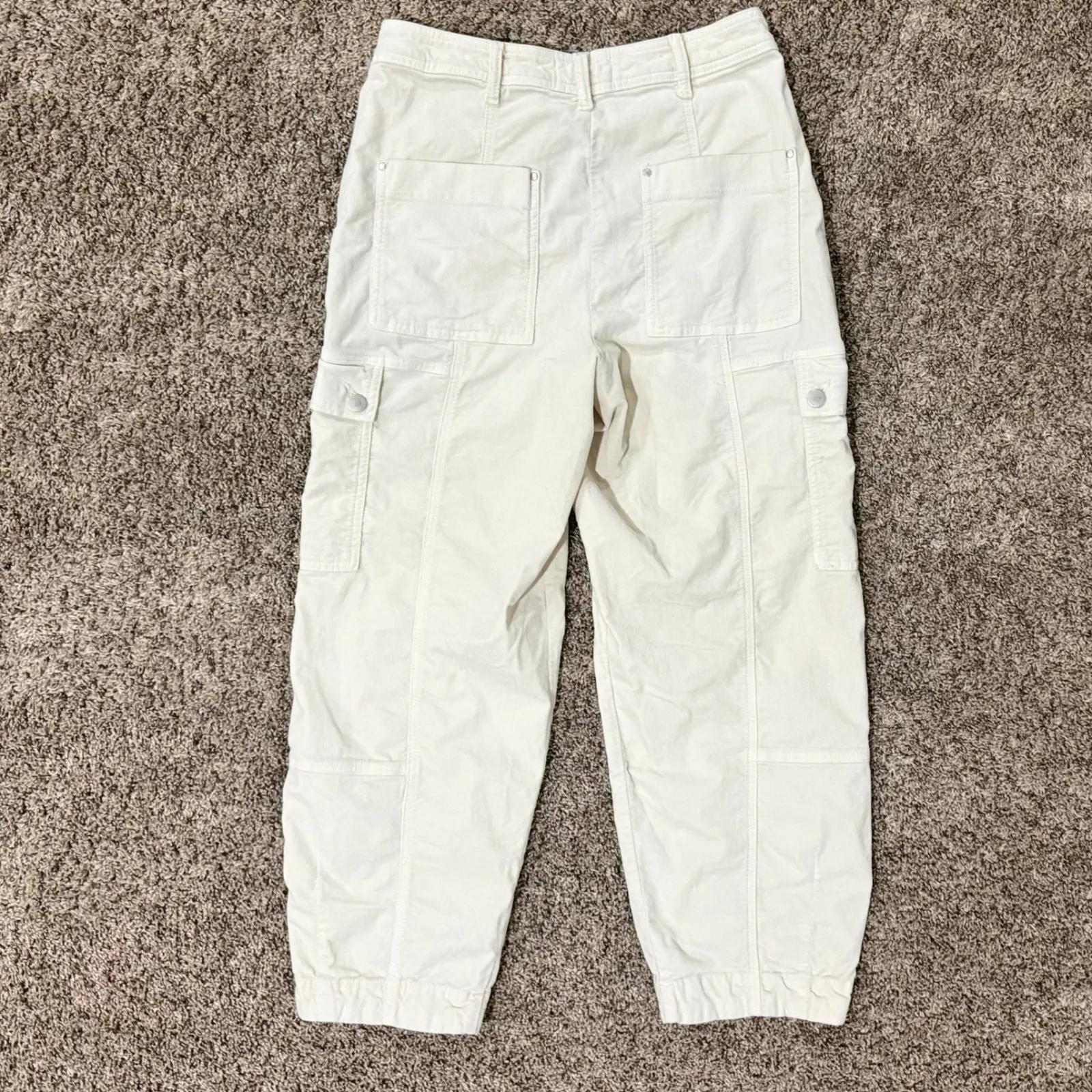 Anthropologie Cream Velvet Cargo Utility Pants Cropped Jogger Style Women's sz 8 - Image 5