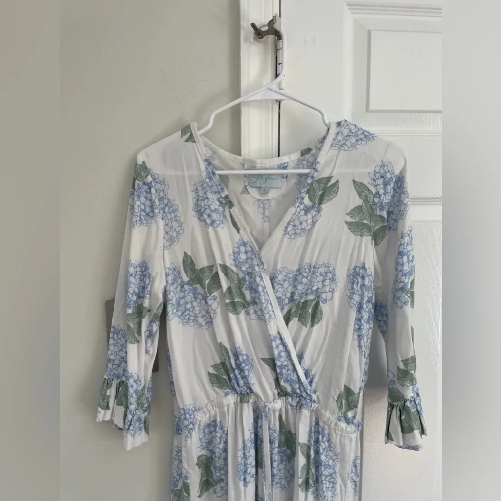 Piyama Romper Womens Small White Floral Wrap Ruffle Hem 3/4 Sleeve V Neck Boho - Image 3