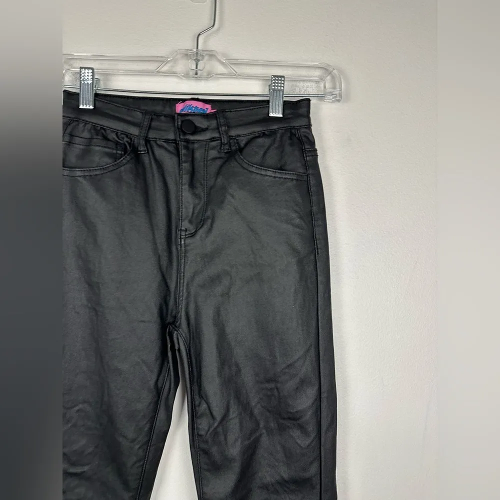 Edikted Womens Pants Size S Black Faux Leather High Rise Wide Leg Flared - Image 4