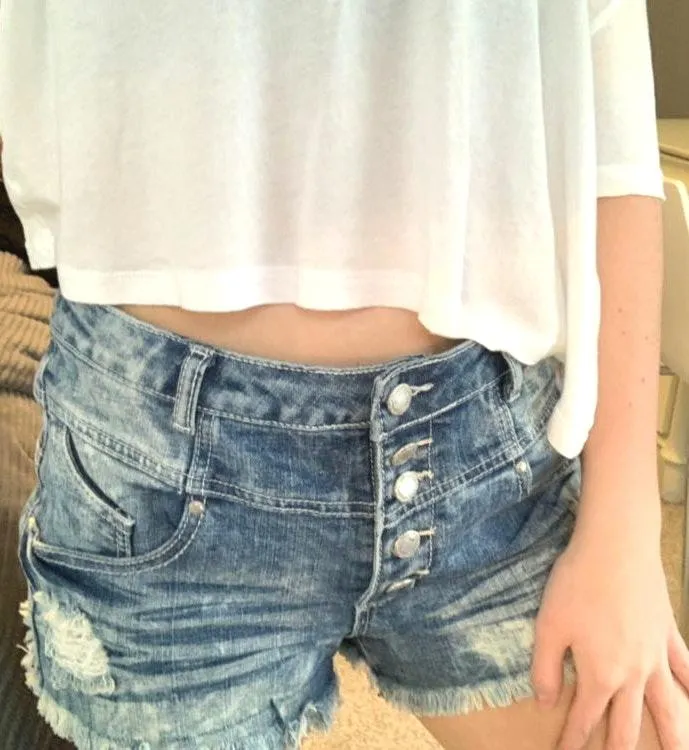 Distressed Denim Shorts Blue Size L - Image 2