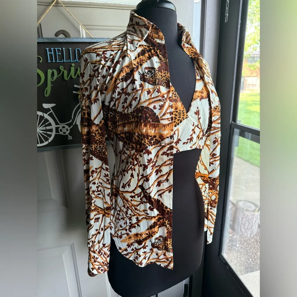 Vintage 70s Ego Chicago jungle leopard bra top halter shirt set, size 5 Brown - Image 4