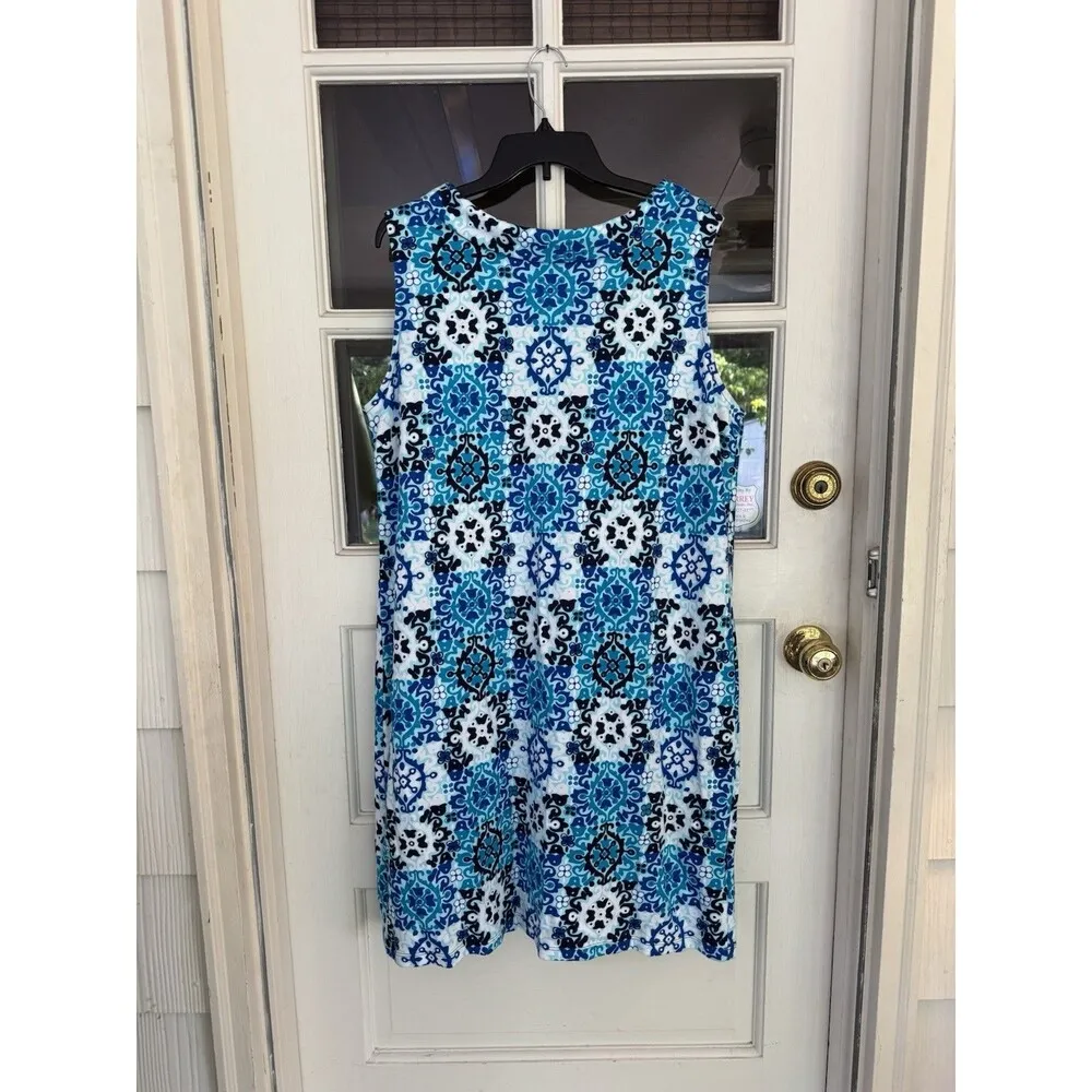 Talbots dress blue portrait picture collar classic Geometric Size XL Resort Zip - Image 3