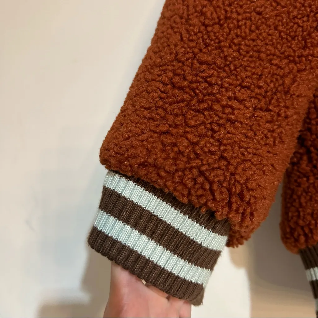 Free People Sweet Varsity Cardigan Teddy Fleece Jacket Size Medium - Image 3