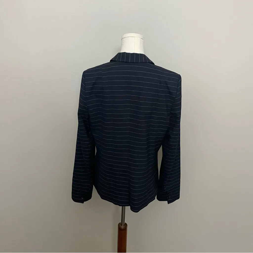 Banana Republic Blazer Jacket Striped Button Front Career Work Navy Blue White - Image 8