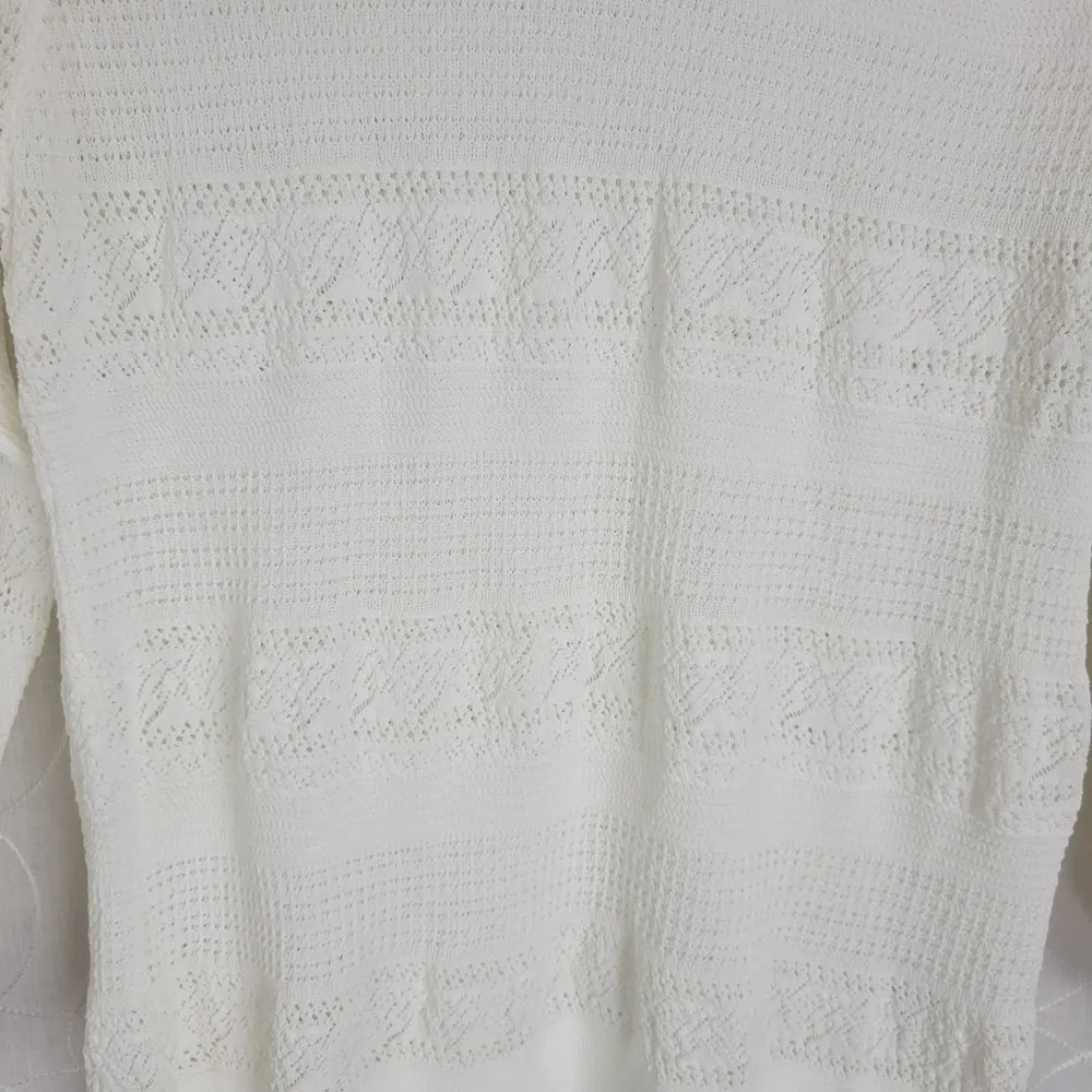 EE: Some Eyelet Knit Crewneck Long Sleeve Pullover Sweater White Size S - Image 4