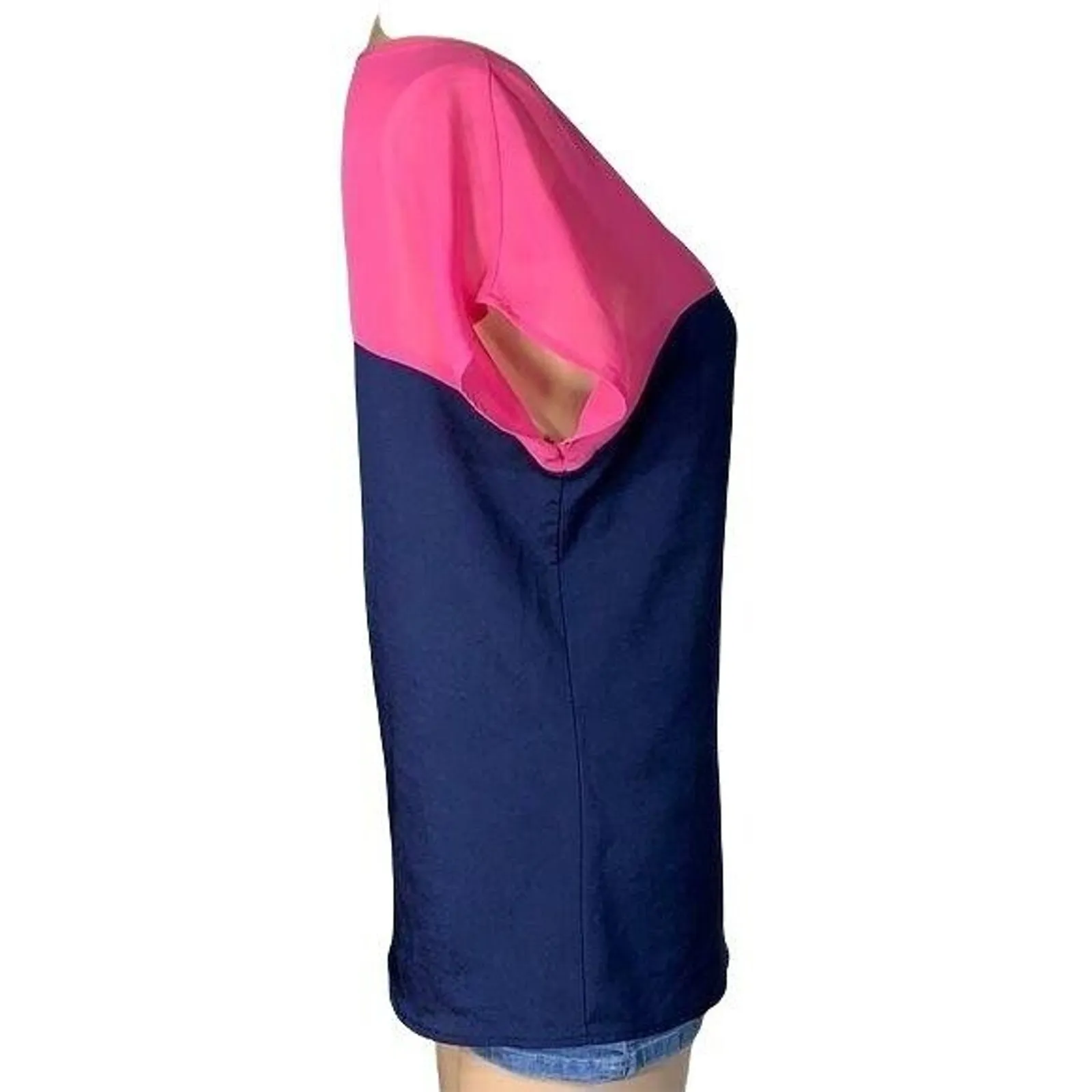 Hot Tempered Womens Blouse Top Shirt Colorblock Silky Pullover Pink Blue Medium - Image 7