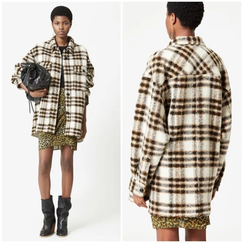 💕ISABEL MARANT ETOILE💕 Harveli Checked Coat ~ Plaid Ecru 36 EU NWT - Image 2