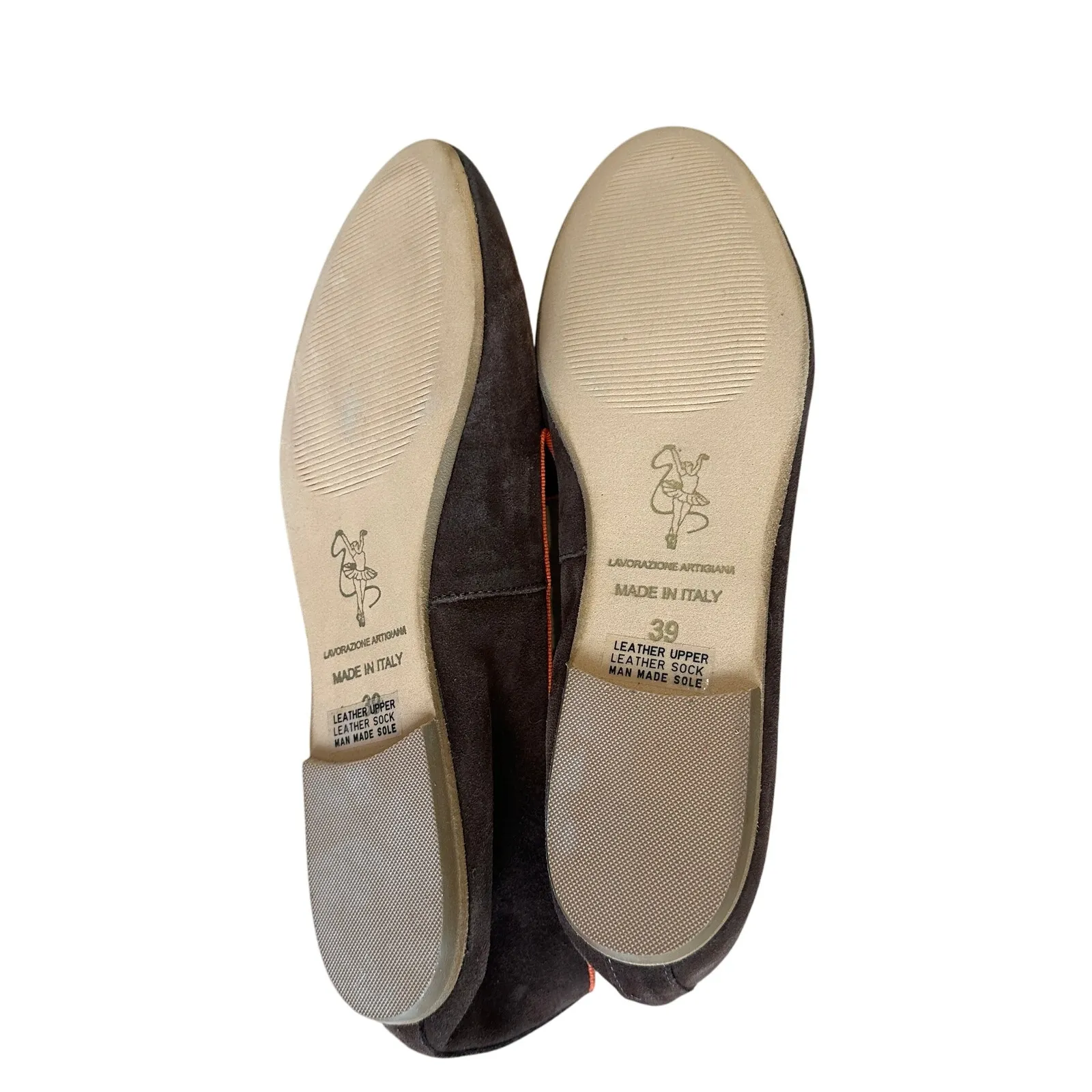 Sundance Brown Smoking Flats Shoes Size 39 8.5  Suede Leather Orange Trim Preppy - Image 6