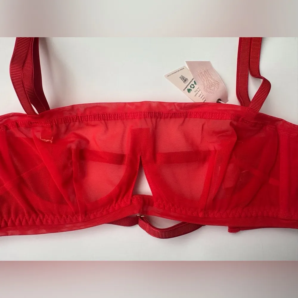 Free People NWT We Are HAH Wired Red Sheer Bralette in Blood Orange Size 30 - Image 4