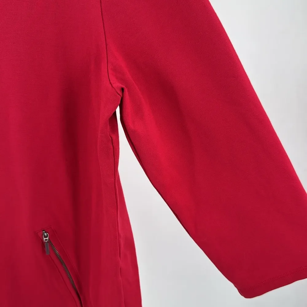 Chico’s M red 3/4 sleeve zipper detail blouse nylon rayon blend casual office - Image 4