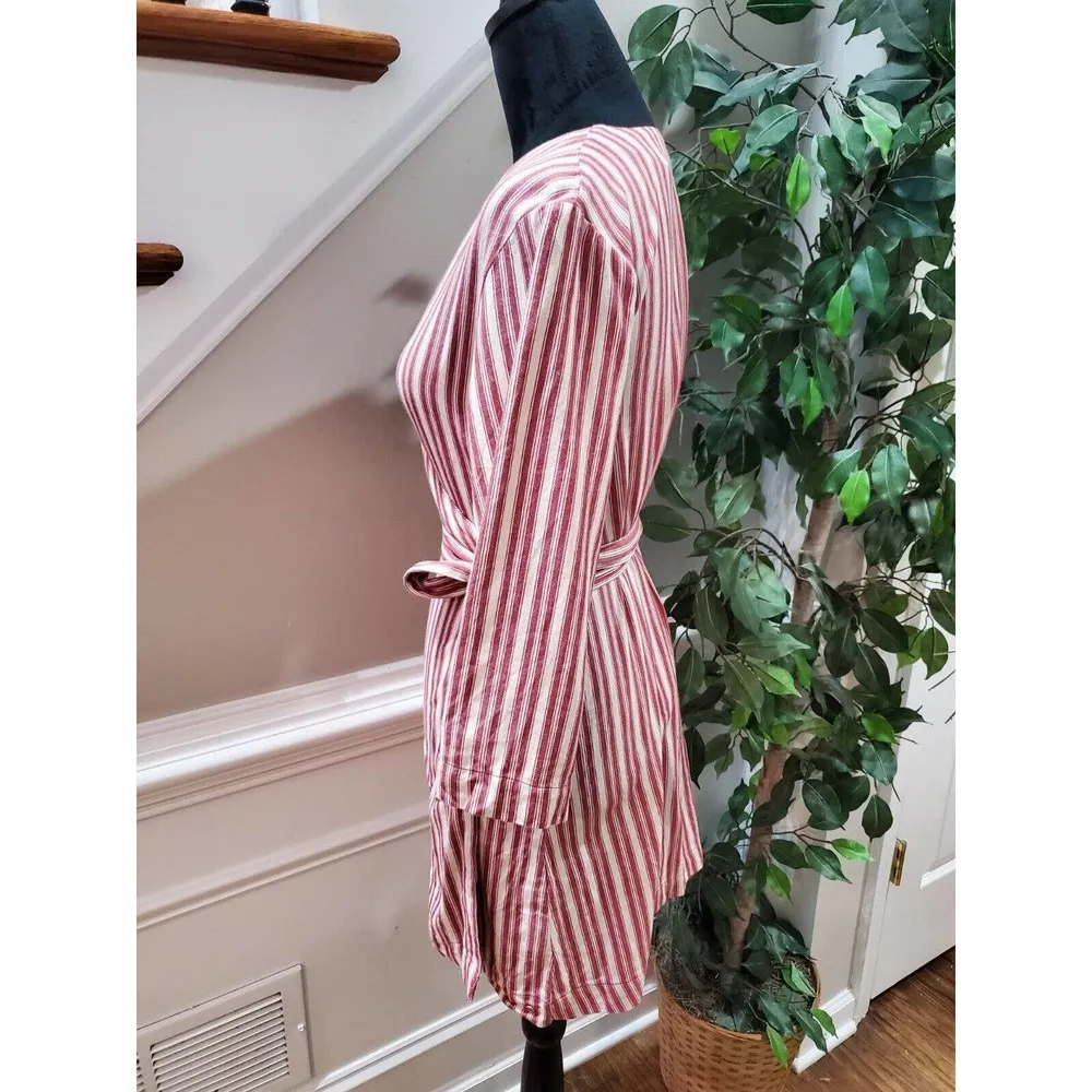 Volcom Red/ Ivory Stripe "Pull Here" Wrap Dress Soft Cotton Size Small - Image 6